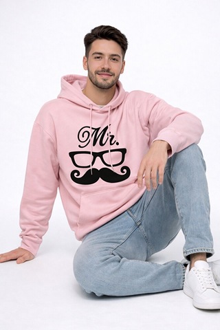 Nevermind Mr Mrs Baskılı Sevgili Kombini Oversize Hoodie Seti Unisex Sevgil Pembe