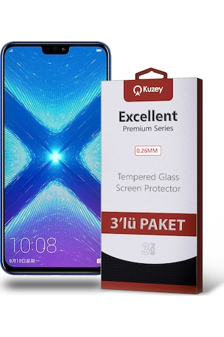 Huawei Honor 8X ile Uyumlu Kırılmaz Cam Ekran Koruyucu Ekonomik 3'lü Paket