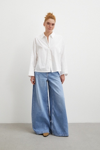 Yüksek Bel Wide Leg Jean Mavi Mavi