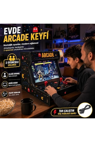 Retro Arcade Oyun Konsolu, 1000+ Klasik Oyunlu Mini Atari Makinesi, 2 Kişilik Joystickli Ev Tipi Nostaljik Oyun Kabini,