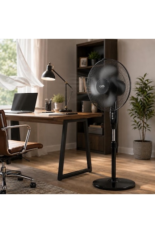 Pervane Akçay 16 Inch 3 Kanatlı Ayaklı Vantilatör Metal Izgaralı Siyah