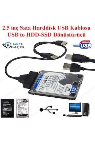 2.5 Inç Sata To Usb Hdd-Ssd Çevirici Dönüştürücü Kablo