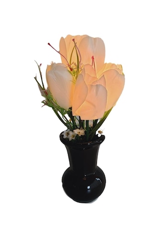 90'lar Temalı Dekoratif Işıklı Yapay Çiçek 27cm Beyaz Lale