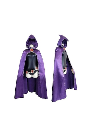 Teen Titans Raven Cosplay Kostümü Pelerin Tulumlar Cadılar Bayramı Dar Giysiler + Pelerin + Bel Takısı Zincir-e Xs Tüm Kostüm Diğer