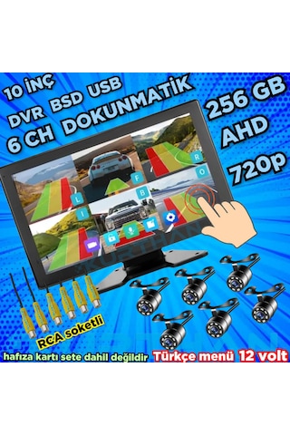 Ahd 720p Rca Beyaz Ledli Kelebek Kamera 6 Kanallı 10 İnç Dokunmatik Usb Bsd Dvr Ekran 12 Volt