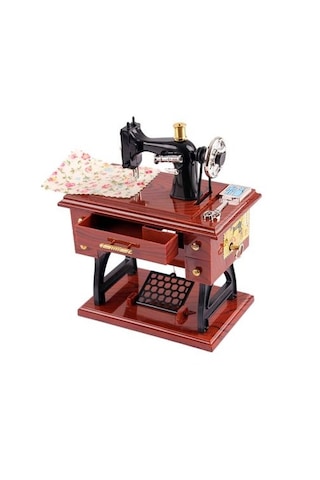 Mobgift Dikiş Makinesi Kurmalı Müzik Kutusu Kahverengi