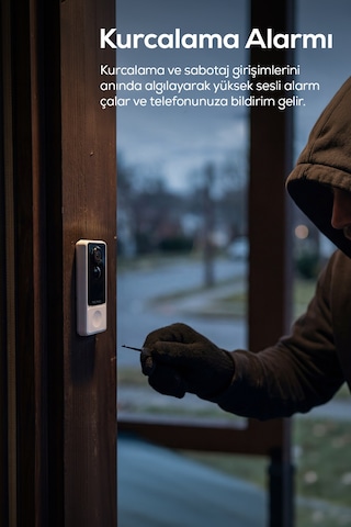 B1 Kablosuz Wi-fi Şarjlı Akıllı Görüntülü Kapı Zili 2k 3mp, Ip65, 5200mah, Zil Sesi Ünitesi Dahil