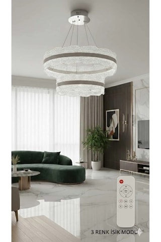 Bohem Aydınlatma Yaprak Dağ Model 40x60 3renkled Kumandalı Modern Salon Avizesi Beyaz Sarı Günışığı Gümüş - Krom