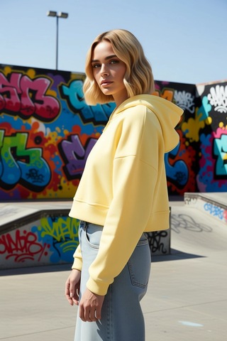 Benerly Kadın Kapüşonlu Fermuarlı Düşük Kol Örme Sweatshirt Fonksiyonel D Açık Sarı