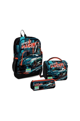 Coral High Kids Siyah Nefti Yarış Arabası Desenli 3’lü Okul Çanta Seti SET0123765