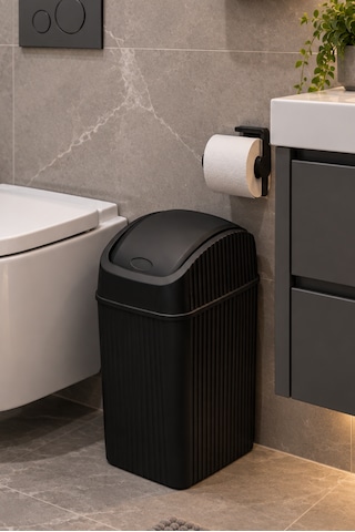 20 Litre Pratik Kapaklı Mutfak Çöp Kovası Büyük Boy Banyo Çöp Kovası Siyah