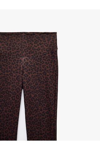 Koton İspanyol Paça Spor Tayt Leopar Desenli Slim Fit Yumuşak Tuşe Yüksek Bel Kahverengi Desenli 7wak40023nk