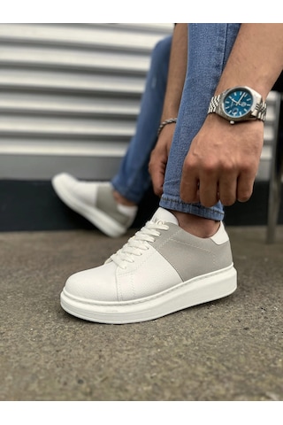 Mevese Tsoob Bağcıklı Cilt Süet Erkek Günlük Rahat Taban Sneaker Ayakkabı - Gri - Beyaz Beyaz Gri