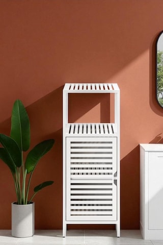 Digithome Bambu Beyaz Lake 1 Kapaklı 2 Raflı Banyo Düzenleyici Organizer Dik Dolap Db-0044 Beyaz
