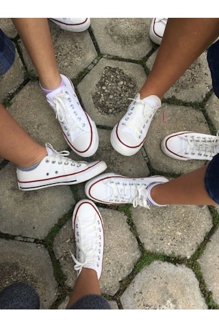 Unisex Spor Ayakkabı, Beyaz, Kısa Keten Sneaker, Çocuk, Genç, Yetişkin 31-40 Beyaz