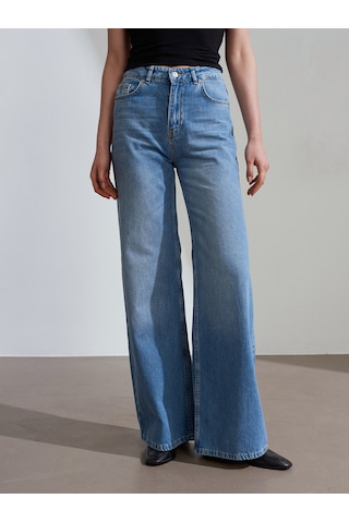 Dilvin 72286 %100 Pamuk Dökümlü Wide Leg Jean-mavi Mavi