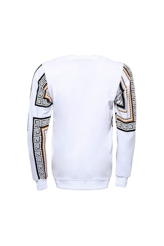Baskılı Beyaz Bisiklet Yaka Sweatshirt - Wessi Siyah