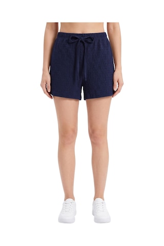 Cottonhıll Premium - Tide Collection Lacivert Bağcıklı Bürümcük Dokulu Rahat Kesim Kadın Şort