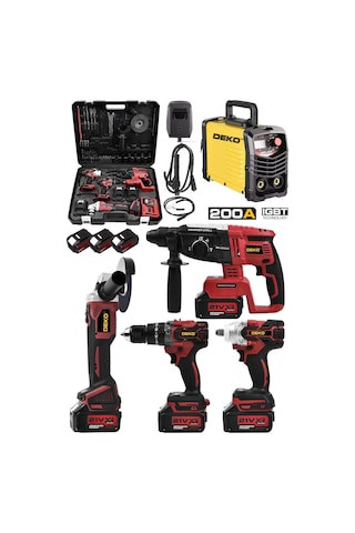 Deko DKW200 200A İnvertör Kaynak Makinesi + Muhteşem 4'lü Matkap + Kırıcı Delici + Somun Sıkma + Taşlama Makinesi