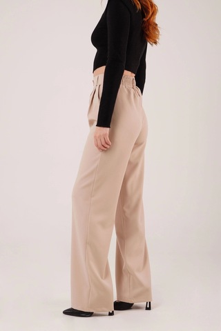 Defymoda Bol Paça Piliseli Bej Pantolon Bej