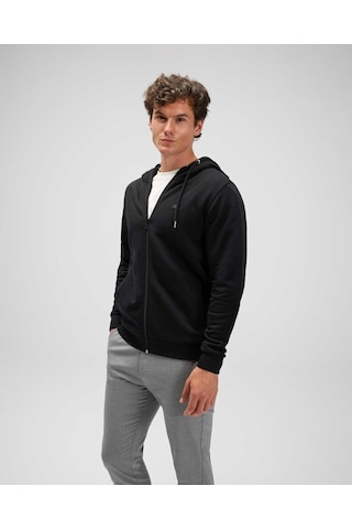 Ellesse Em555 Erkek Fermuarlı Kapüşonlu Siyah Sweat Siyah