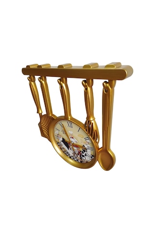 Altın Varaklı Aşçı Mutfak Duvar Saati 30x32 Cm Camsız (487199720) Altın