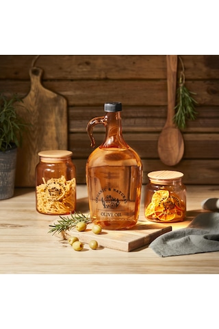 Selka Home 890 Ml Mary Ahşap Kapaklı Desenli Cam Kavanoz