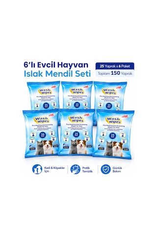 Biopet Active Wash Wipes Kedi Köpek Islak Mendil 6 Lı Set 150 Yaprak