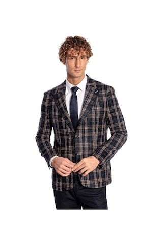 Wessi Ekose Desen Slim Fit Lacivert Erkek Ceket - Wessi Lacivert