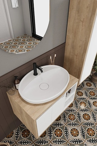 Gül Beyaz 80 Cm Banyo Dolabı+ayna+lavabo+boy Dolabı Beyaz