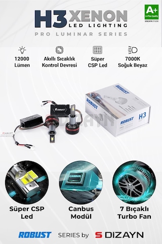 S-dizayn Pro Luminar H3 Led Xenon / 60w / 12000lm / 7000k A+ Kalite