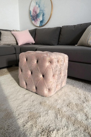 Küp Puf - Best İthal Kadife Babyface Kumaş Varak Baskı - Modern Ve Şık Dekoratif Puf&bench Pembe - Pudra