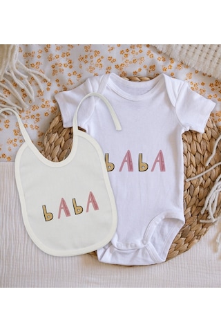 Bitmeyenkartus Bk Kids Baba Tasarımlı Bebek Body Zıbın Ve Mama Önlüğü Hediye Set (548582601) Çok Renkli