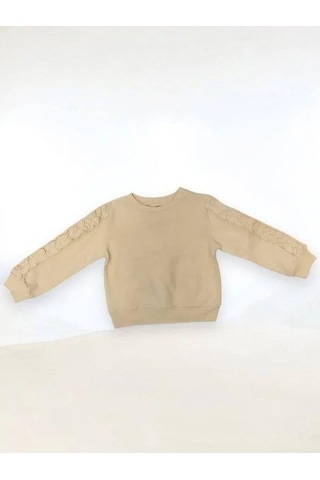 Kız Çocuk Kolları Fırfırlı Bluz-14909 Krem