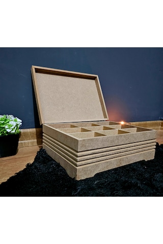 Ahşap 9 Bölmeli Büyük Boy Takı Saat Aksesuar Kutusu Fitilli Model