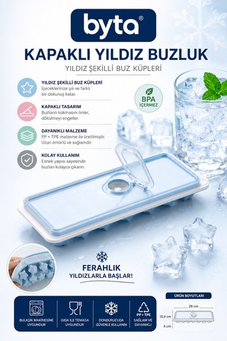 Kapaklı Yıldız Buz Kalıbı - Pp+tpe Plastik, Gıda Temasına Uygun, Sızdırmaz, Kolay Çıkarılabilir Mor Pembe Mavi 1 Adet Karışık Renkte Gönderilir Diğer