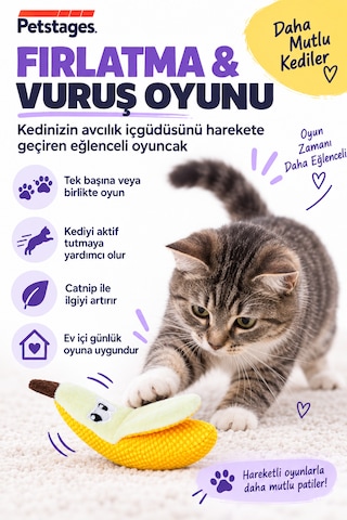 Petstages Dental Banana Kedi Nanesi İçeren Diş Temizleyici Muz Oyuncak