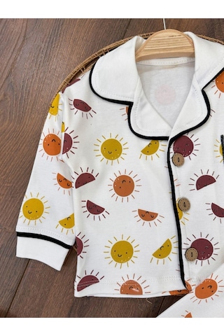 Ünisex Güneş Desenli Pijama Takımı 4bb2 Beyaz
