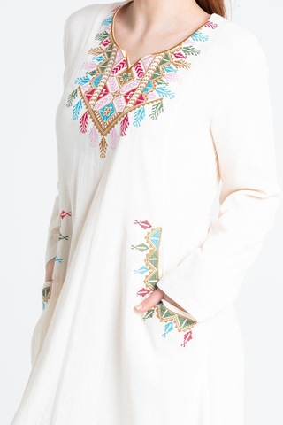 Uzun Kol Şile Bezi Nakışlı Antik Uzun Elbise Krem Krm-krem