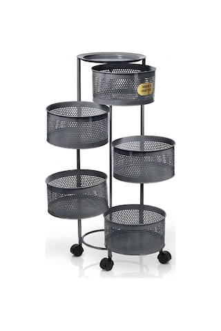 River World Tekerlekli Rengi Antrasit Açılabilen 5 Katlı Çok Amaçlı Metal Raf Mutfak, Balkon, Kiler Çok Renkli