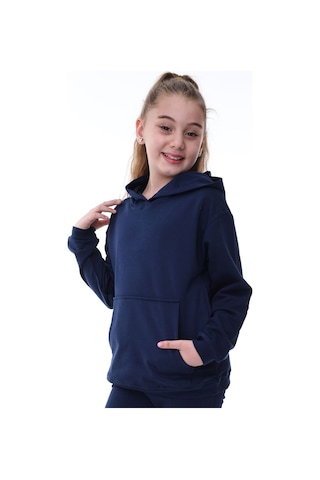Zuzunga Basic Kapüşonlu Şardonlu Kanguru Cep Detaylı Çocuk Sweatshirt 3-10 Yaş Lacivert