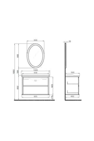Kale Miro 100 Cm Mat Gri Banyo Dolabı Takımı Gri