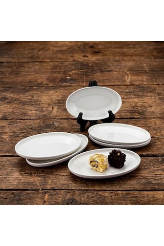 Deconox 6'li Porselen Küçük Boy Oval Tabak Seti - Minimalist Beyaz Sunum Tabağı Kahvaltılık Mezelik Ve Sosluk Ser Diğer