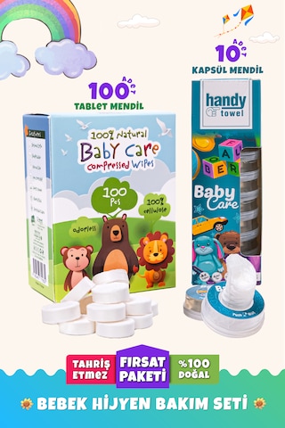 Handytowel Bebekler İçin Sıkıştırılmış Tablet Mendili 100 Adet