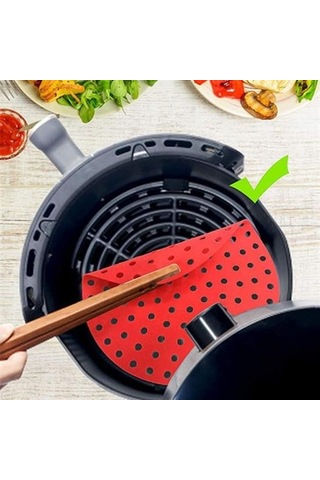 River World 23 CM'Lik Kırmızı Renkte Isıya Dayanabilen Ve Yıkanabilen Yuvarlak Silikon Airfryer Ve Fırın Matı