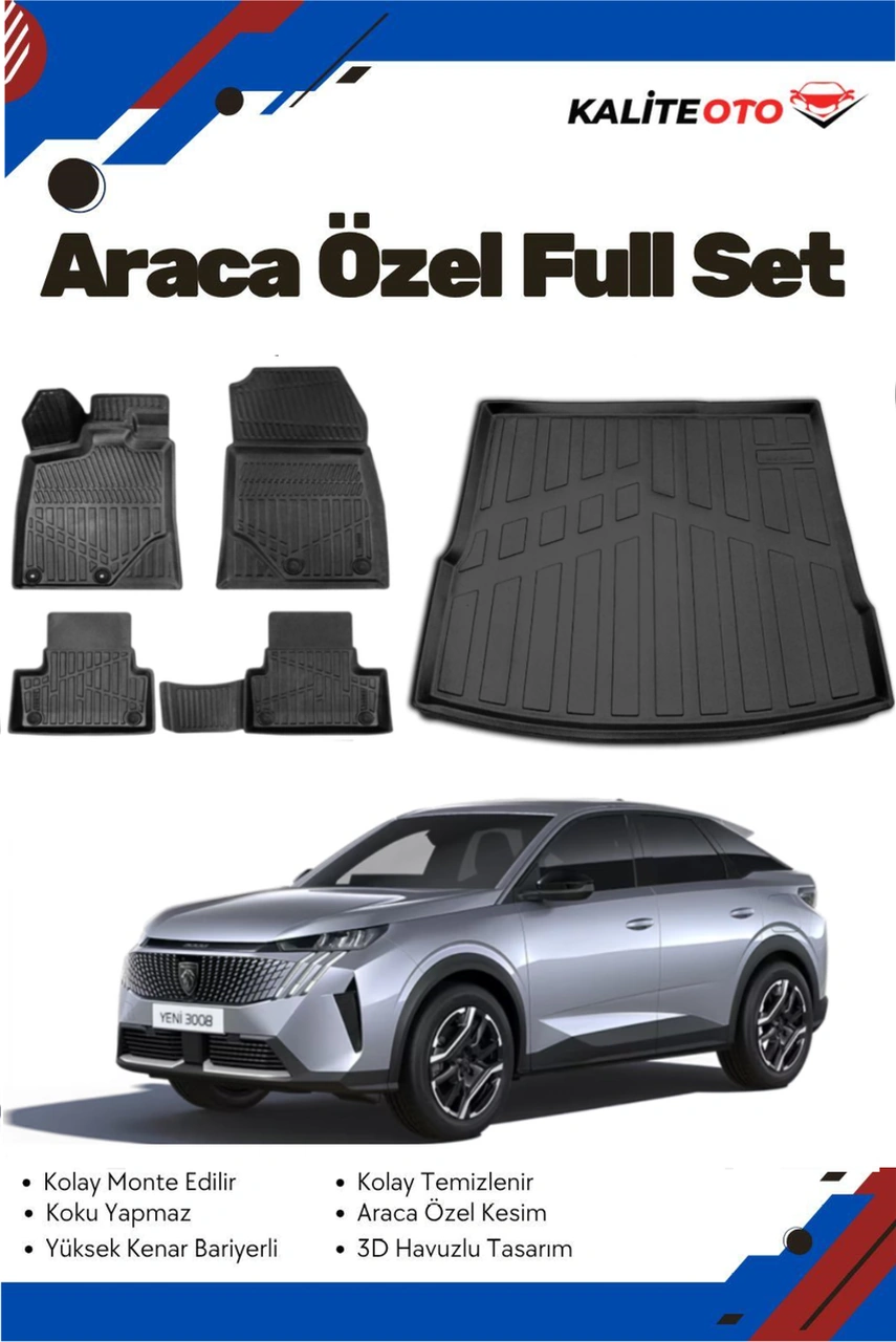 Peugeot 3008 Hybrid 2025 Model Yumuşak Paspas+üst Bagaj Havuzu Seti
