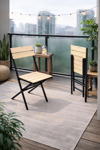 Ecowood Katlanır Sandalye Balkon Bahçe Kamp Siyah - Siyah