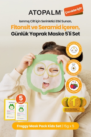 Çocuklara Özel Cilde Serinletici Etki Sunan Yaprak Maske 5li Set Atopalm Froggy Mask Pack Kids Set