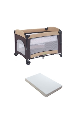 Mastic Anne Yanı Park Yatak Sallanır Oyun Parkı Cibinlikli Yatak Hediyeli 70x110 Cm Bej