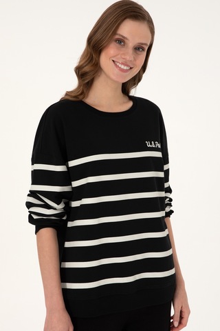 U.S. Polo Assn. Kadın Siyah Çizgili Bisiklet Yaka Sweatshirt 50297279-VR046